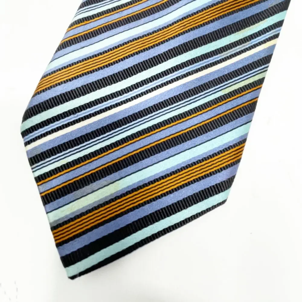 Brioni Men's Multicolor Stripe Silk Cotton Blend Tie Made in Italy Career Office